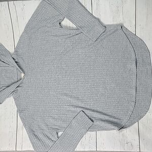 Chaser Grey Waffleknit Hooded Women's Long Sleeve Top Size Small